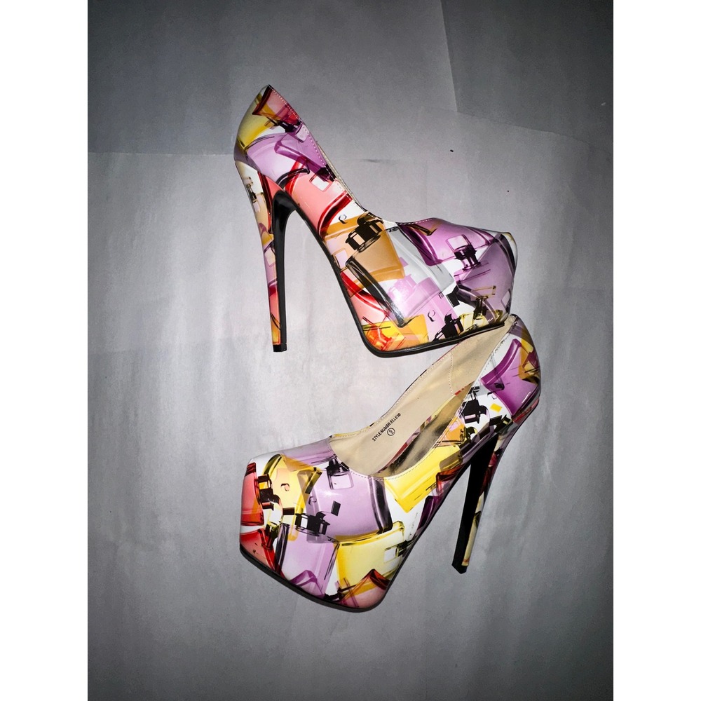 Bettini Elle30 Multi Color Perfume Print Platform Stiletto Pumps Womens 9